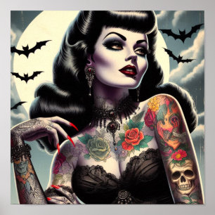 Tatuerad gotisk kvinna poster