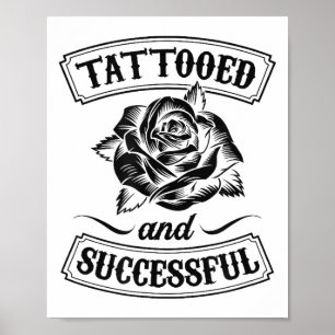 Tatuerad Och Framgångsrik Blommiga Rosor Rolig Tat Poster
