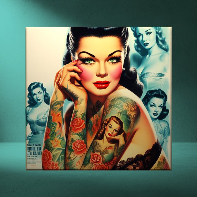 Tatuerad old school-flicka kakelplatta (Skapare uppladdad)