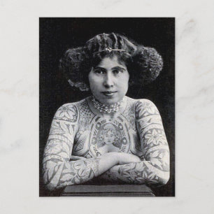 Tatuerade kvinnor Vintage svart & vitt foto Postca Vykort
