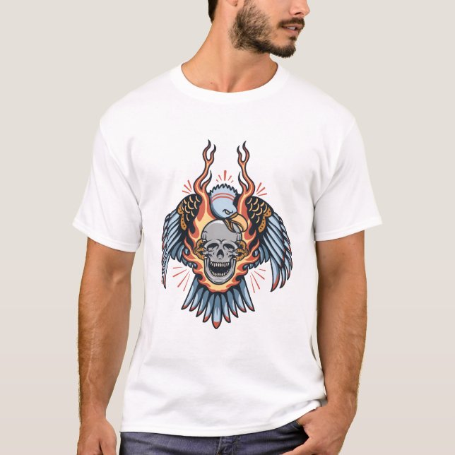 Tatuering av ålderdomlig stil-skalle t shirt (Framsida)