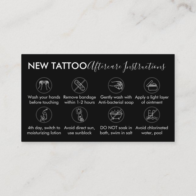 Tatuering av Black Body Art Aftercare-instruktione Visitkort (Baksida)