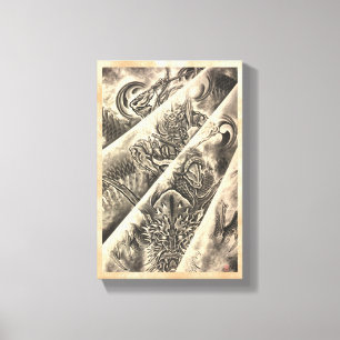 Tatuering av coola klassisk vintage japanese demon canvastryck