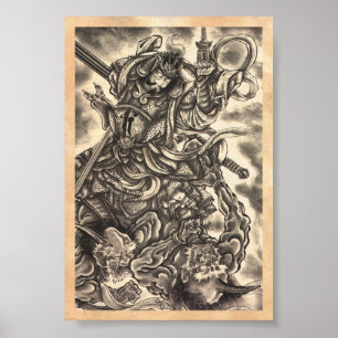 Tatuering av coola klassisk vintage japanese demon poster