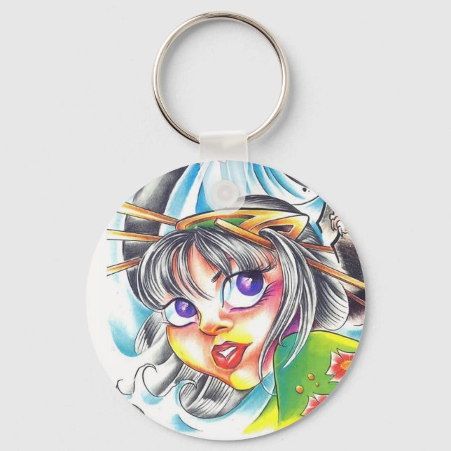 tatuering av orientaliska kvinnor nyckelring (Framsida)