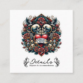 Tatuering Av Skelett Hjärtan Bröllopsdetaljer För  Fyrkantigt Visitkort