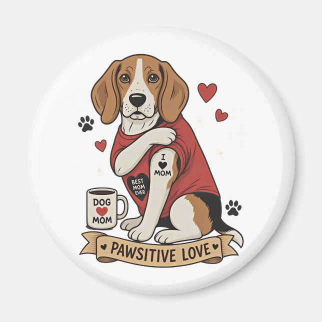 Tatuering Beagle Hund Illustration Jag älskar mamm Magnet (Framsidan)