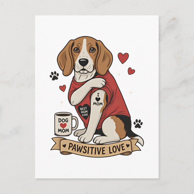 Tatuering Beagle Hund Illustration Jag älskar mamm Vykort (Framsida)