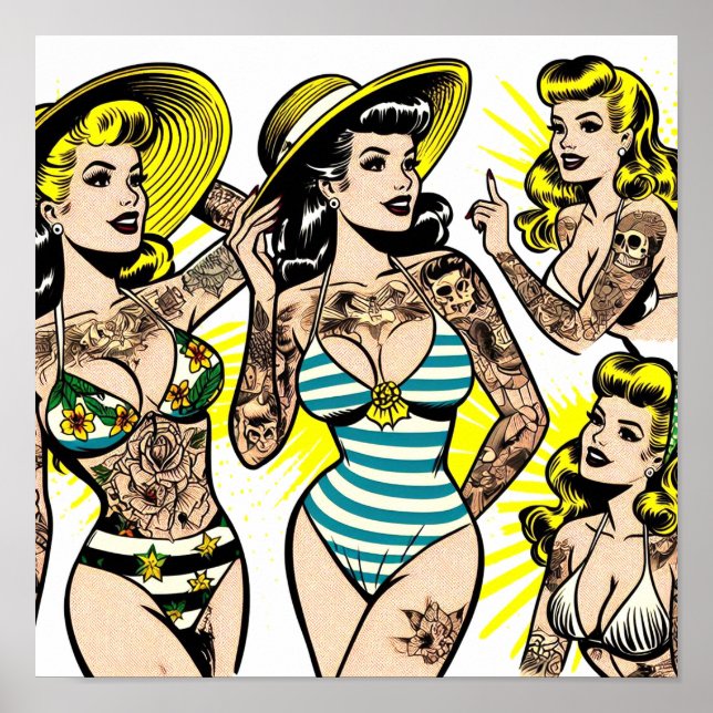 Tatuering Bikini Pin-up Serieteckningar Poster (Framsidan)