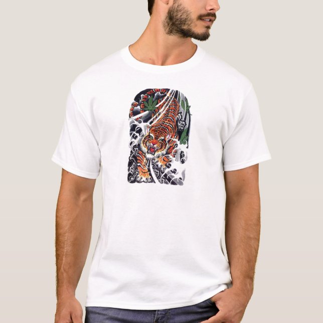 Tatuering design med Tiger & lönnlöv Tee (Framsida)