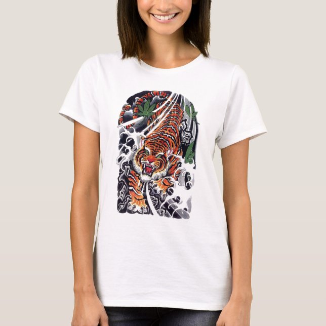 Tatuering design med Tiger & lönnlöv Tröja (Framsida)