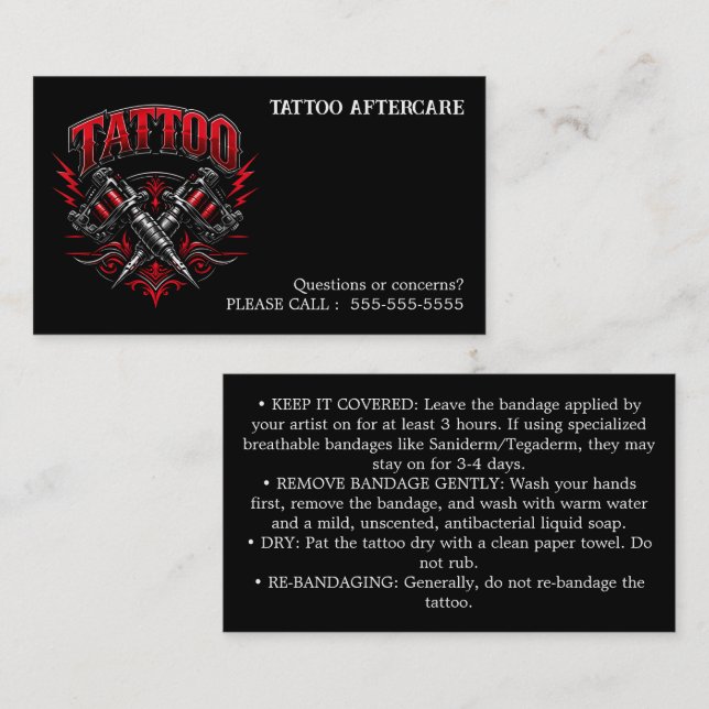 Tatuering Eftervård Instruktioner Visitkort (Fram/baksida)