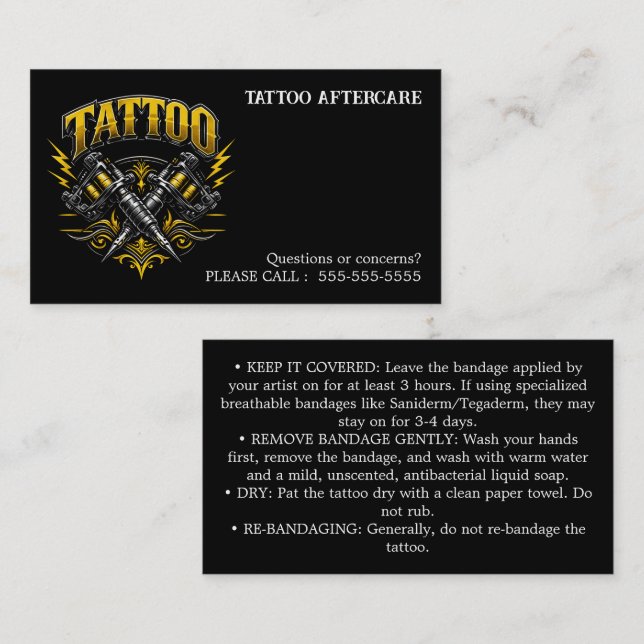Tatuering Eftervård Instruktioner Visitkort (Fram/baksida)