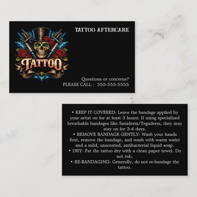 Tatuering Eftervård Instruktioner Visitkort (Fram/baksida)