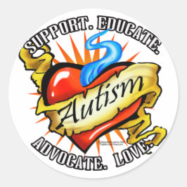 Tatuering för Autismklassikerhjärta Runt Klistermärke