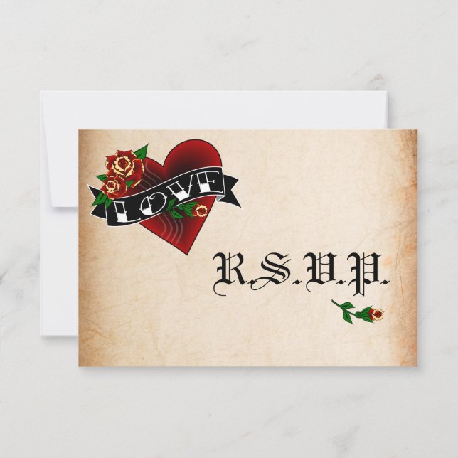 Tatuering hjärta och ros bröllop RSVP-kort OSA Kort (Framsida)