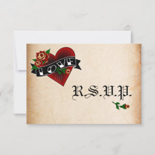 Tatuering hjärta och ros bröllop RSVP-kort OSA Kort