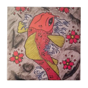 Tatuering inspirerad Koi fisk Kakelplatta