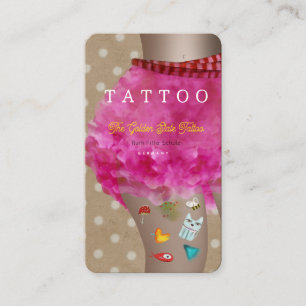 Tatuering kawaii bedårande bläck rosa och brun visitkort