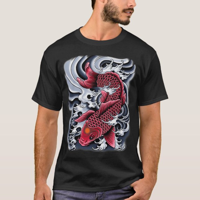 Tatuering Koi Röd T Shirt (Framsida)