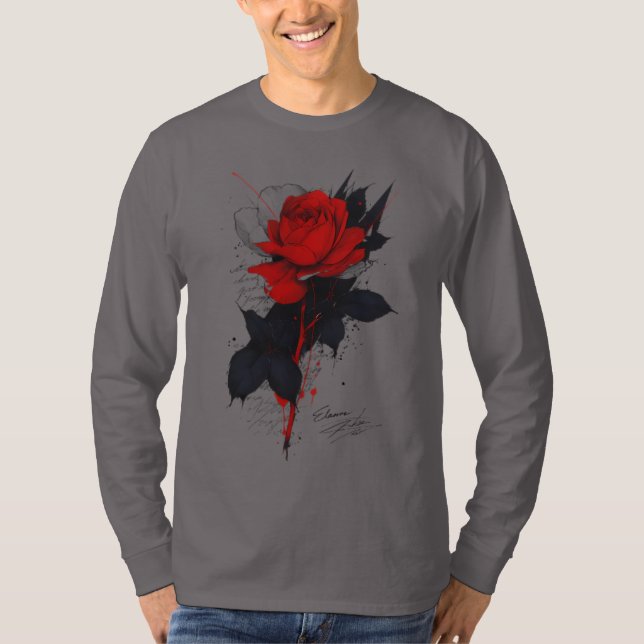 Tatuering Konst Ros Långärmad T Shirt (Framsida)
