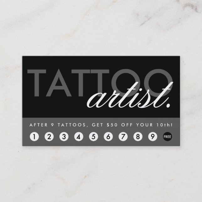 tatuering konstnär belöningsprogram lojalitetskort (Framsida)