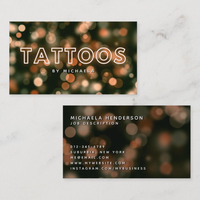 Tatuering Konstnär/Butik Modern Guld Neon & Ljus Visitkort (Fram/baksida)