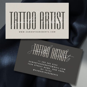 Tatuering konstnär modern typografi skrift beige g visitkort