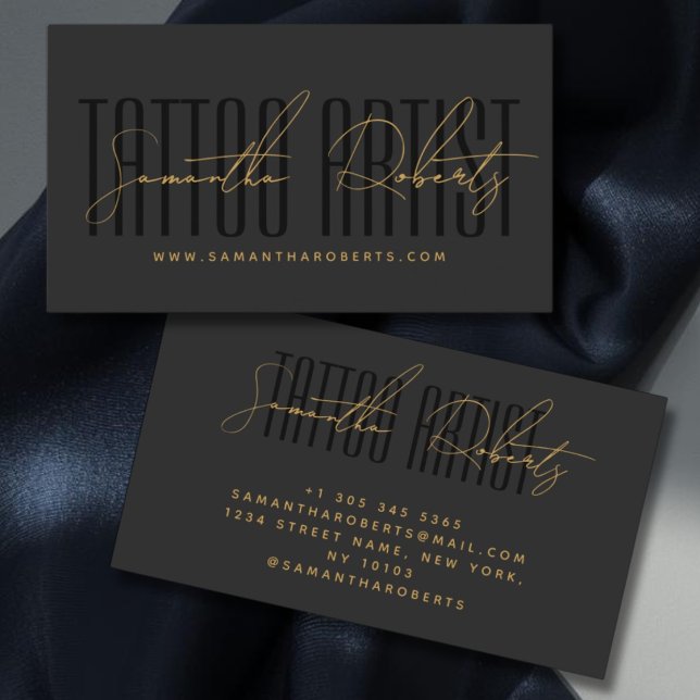 Tatuering konstnär modern typografi skrift grå sva visitkort (Skapare uppladdad)