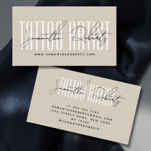 Tatuering konstnär modern typografi skript beige visitkort