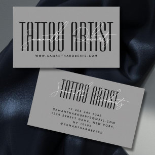 Tatuering konstnär modern typografi skript grå visitkort