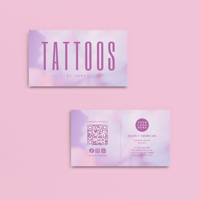 Tatuering Konstnär QR-kod & Logo Lila Holografisk  Visitkort (Skapare uppladdad)
