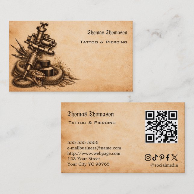 Tatuering konstnär QR-kod  Visitkort (Fram/baksida)