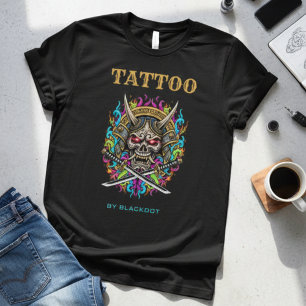 Tatuering Konstnär Samuraj Skalle Tatuering Studio T Shirt