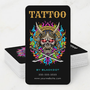 Tatuering Konstnär Samuraj Skalle Tatuering Studio Visitkort