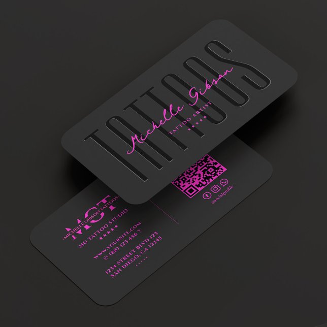 Tatuering Konstnär Tatuör Svart Rosa Visitkort (Tattoo Artist Tattooist Black Pink Business Card
)
