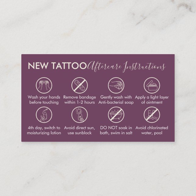 Tatuering Kroppskonst Eftervård Instruktioner Visitkort (Baksida)