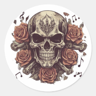 Tatuering med rock and roll och skalle runt klistermärke