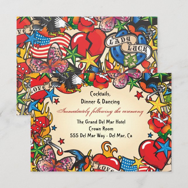 Tatuering Mottagning Inneslutande Kortinsats Inbjudningar (Fram/baksida)