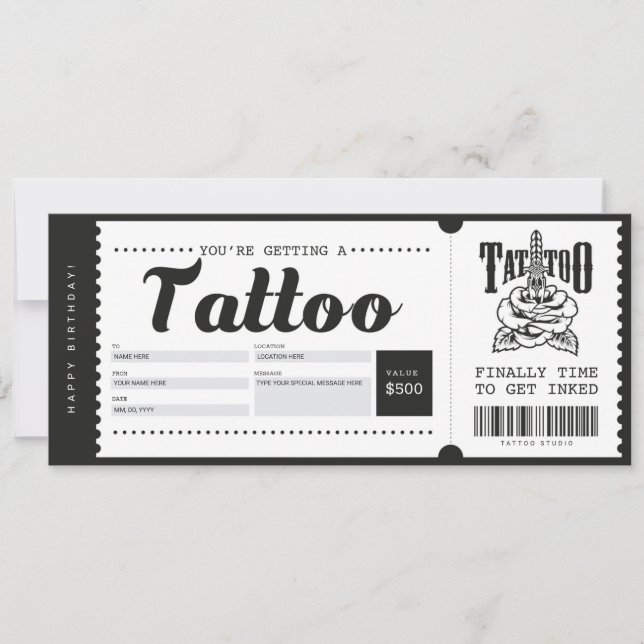 Tatuering Presentkort Biljett Voucher Certifikat Inbjudningar (Framsida)