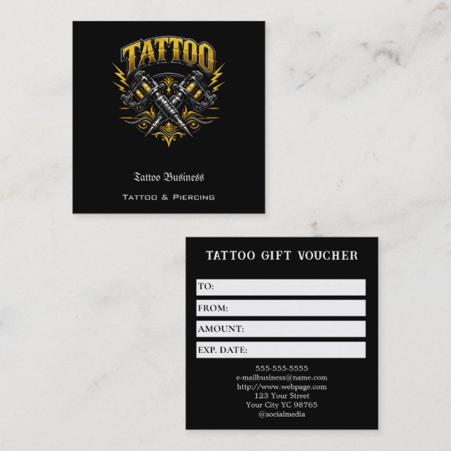 Tatuering presentkort fyrkantigt visitkort (Fram/baksida)
