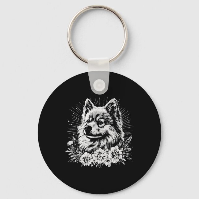 Tatuering Stil Älskare Keeshond Retro Hund  Nyckelring (Framsida)