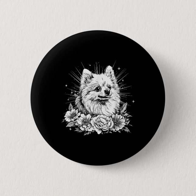 Tatuering Stil Älskare Pomeranian Retro Hund  Knapp (Framsida)