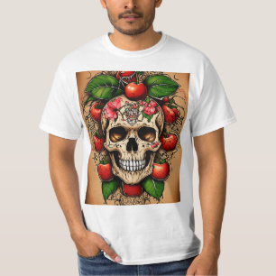 Tatuering Stil Röd Äpple Pressad för Hand – Kärlek T Shirt