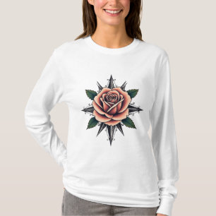 Tatuering Stil Ros Kompass T-Shirt Design