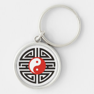 Tatuering Yin & Yang Rund Silverfärgad Nyckelring