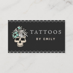 Tatueringar efter Trendiget Skull Butterfly i Blom Visitkort