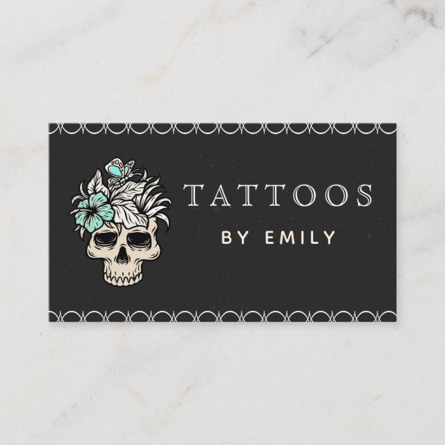 Tatueringar efter Trendiget Skull Butterfly i Blom Visitkort (Framsida)