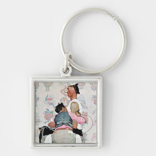 Tatueringkonstnär Fyrkantig Silverfärgad Nyckelring (Framsidan)