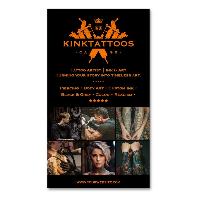 Tatueringkonstnär Orange Svart Goth Tatuör Magnetiska Visitkort (Framsida vertikal)